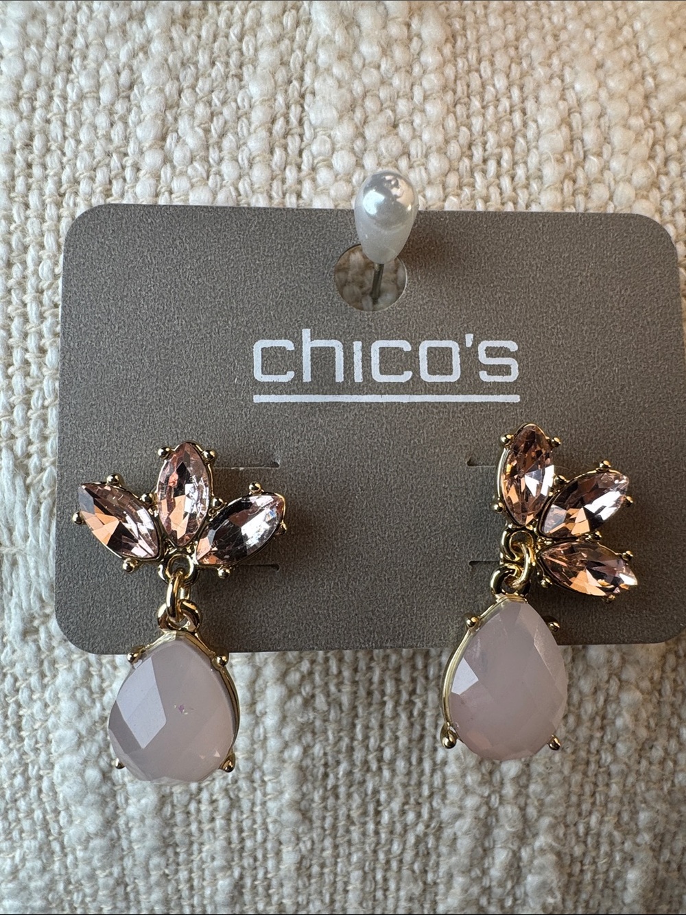 0166-Chico's Blush Crystal Teardrop Dangle Earrings